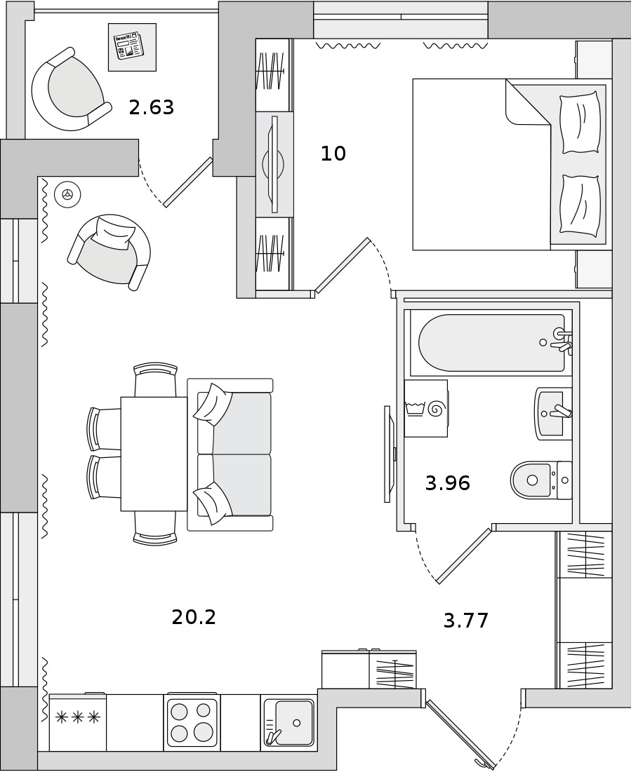 1-комнатная квартира 37.93 м², 14/17 эт., ЖК «Мурино Space»